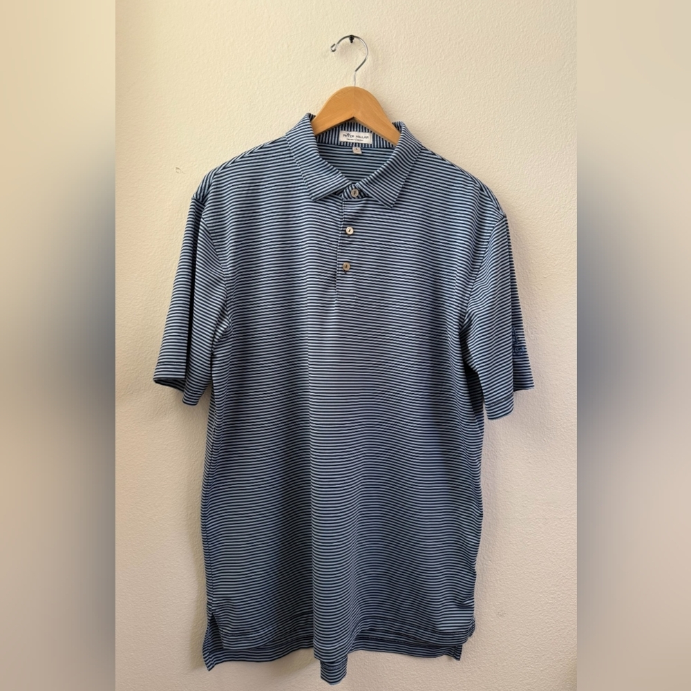 Peter Millar Summer Comfort Polo Men's Short Sleeve‎ Striped Blue Large Golf